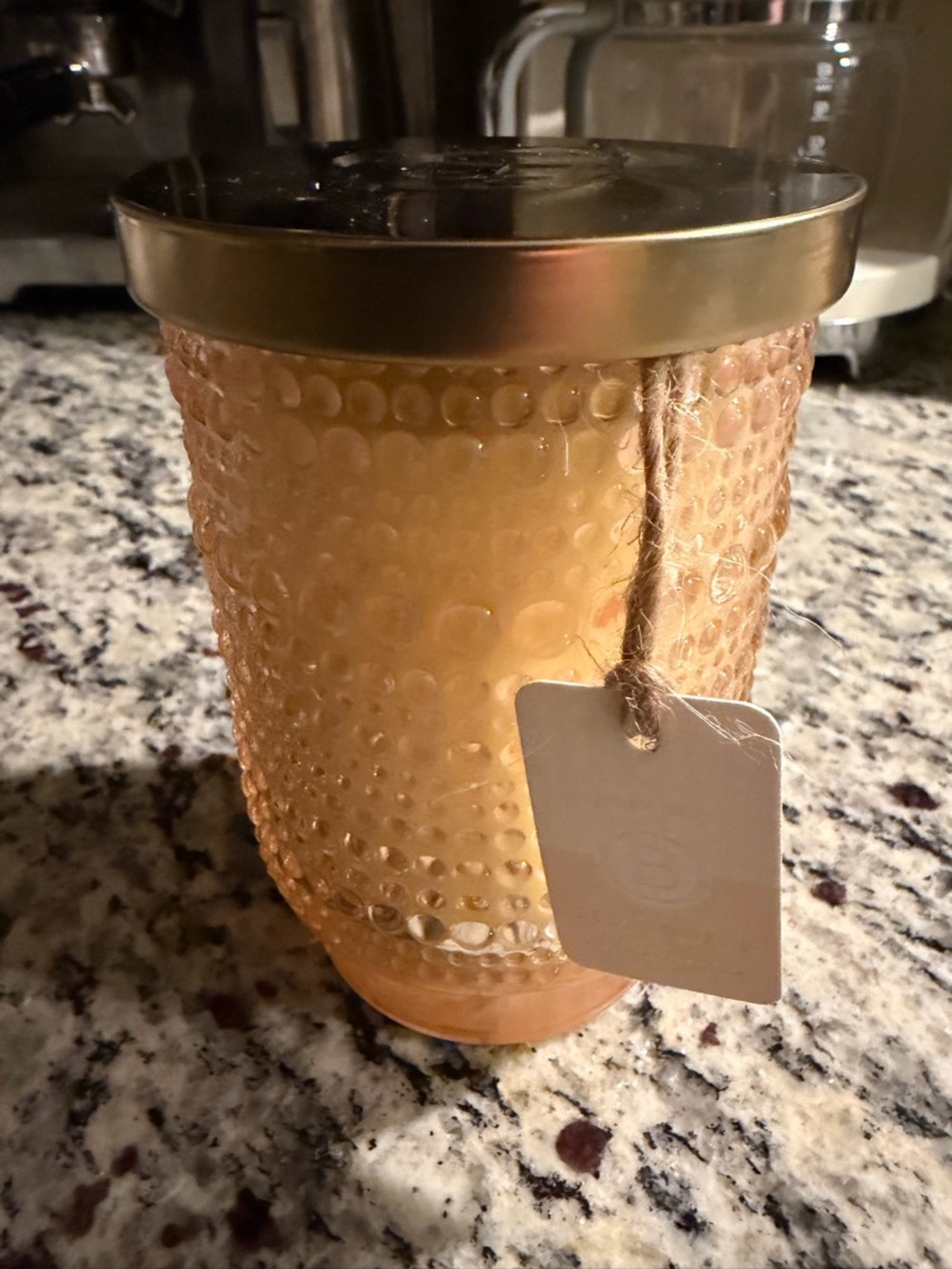 T.J.Maxx Amber Textured Glass Candle Jar with Gold Lid